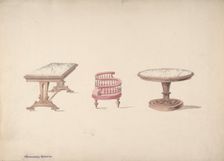 Design for a Rectangular and Round Marble-topped Tables and a Tête-à Tête..., early 19th cent. Creator: Anon