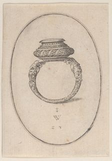 Design for a Ring, Plate 28 from Livre d'Aneaux d'Orfevrerie 1561. Creator: Pierre Woeiriot