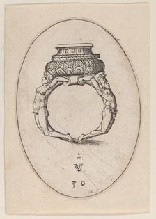Design for a Ring, Plate 30 from Livre d'Aneaux d'Orfevrerie 1561. Creator: Pierre Woeiriot