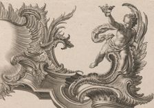 Design for a Rocaille Cartouche with the Figure of a Putto, Plate 3 from an..., Printed ca. 1750-56. Creator: Jacob Gottlieb Thelot