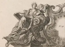 Design for a Rocaille Cartouche with the Figure of Prudentia, Plate 1 from ..., Printed ca. 1750-56. Creator: Jacob Gottlieb Thelot