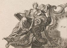 Design for a Rocaille Cartouche with the Figure of Prudentia, Plate 1 from ..., Printed ca. 1750-56. Creator: Jacob Gottlieb Thelot