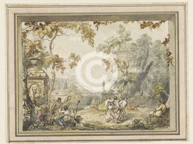 Design for a room painting: idyllic-arcadian landscape with classic buildings, 1752-1819. Creator: Juriaan Andriessen.