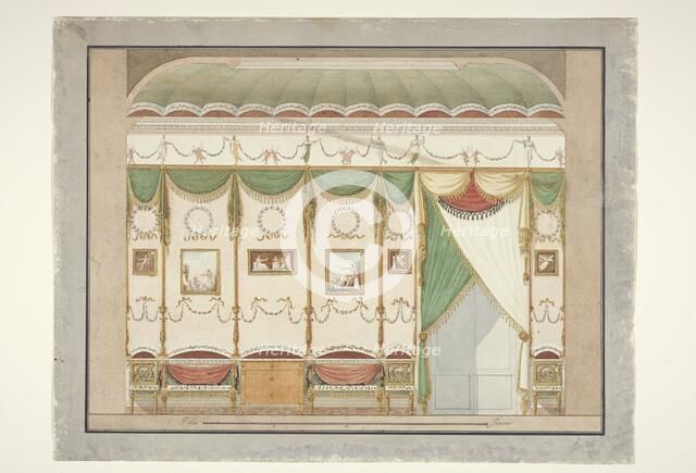 Design for a room wall with paintings, draperies and furniture, 1790-1795. Creator: Anon.