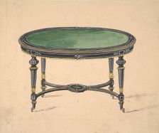 Design for a Round or Oval Table with a Green Top and Black and Gold Sides and Legs,19th cent. Creator: Anon