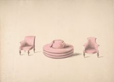Design for a Round Pink Sofa and an Armchair and a One-armed Chair, early 19th century. Creator: Anon