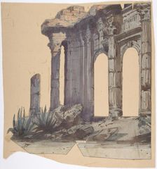 Design for a Stage Set at the Opéra, Paris: Columned Exterior, 1828-90. Creator: Eugene Ciceri