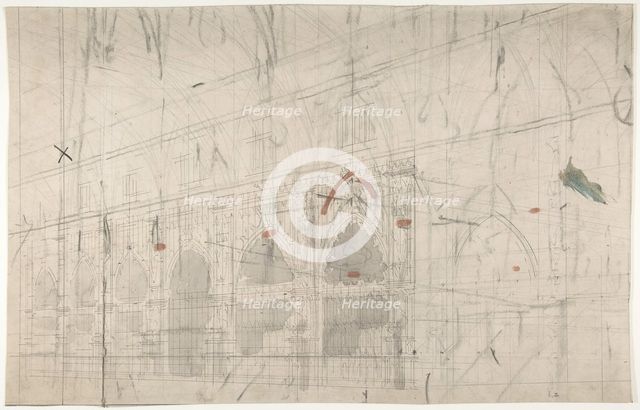 Design for a Stage Set at the Opéra, Paris: Church Interior, 1830-90. Creator: Eugene Ciceri.