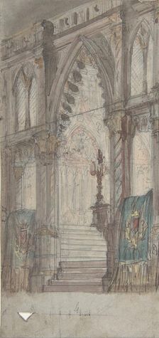 Design for a Stage Set at the Opéra, Paris: Church Interior, 1830-90. Creator: Eugene Ciceri