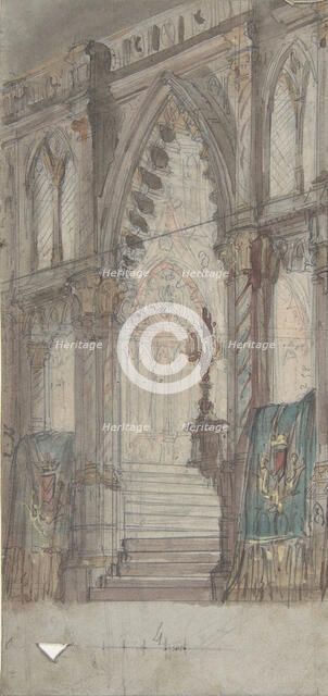 Design for a Stage Set at the Opéra, Paris: Church Interior, 1830-90. Creator: Eugene Ciceri.