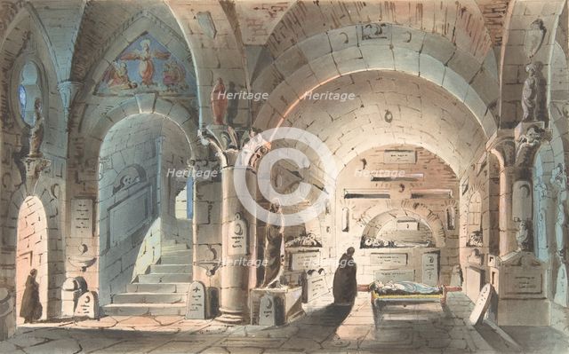 Design for a Stage Set: Crypt Scene, 1830-40. Creator: Anon.