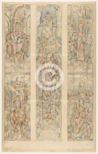 Design for a stained glass window, in the new Government Building in Maastricht, 1932. Creator: Henri Charles Jonas.