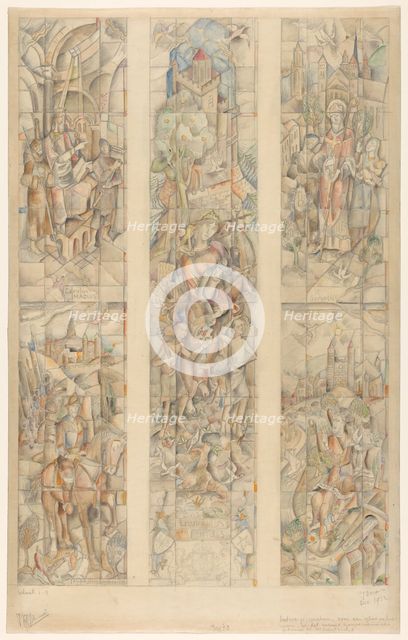 Design for a stained glass window, in the new Government Building in Maastricht, 1932. Creator: Henri Charles Jonas.