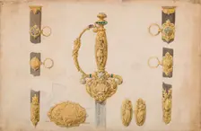 Design for a Sword Hilt, Scabbard, and Belt Fittings, ca. 1840-50. Creator: Attributed to Eugène Julienne