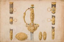 Design for a Sword Hilt, Scabbard, and Belt Fittings, ca. 1840-50. Creator: Attributed to Eugène Julienne
