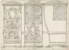 Design for a Sedan Chair, Viewed from the Back, the Front and the Right SIde, c.1650-c.1700. Creator: Anon