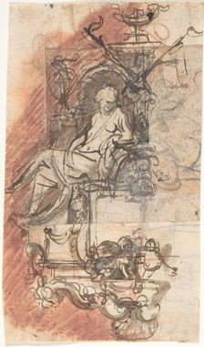 Design for a sepulchral monument with a seated female figure; verso..., late 17th-early 18th century Creator: Peeter Verbrugghen II