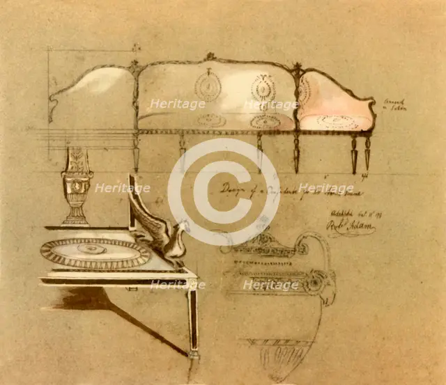 Design for a sofa, 1777, (1946). Creator: Robert Adam.