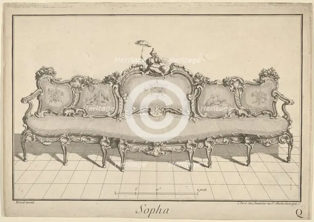Design for a Sofa, from: Nouvelle Iconographie Historique III, series Q, 1771 or after. Creator: Duval.