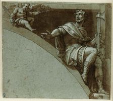 Design for a Spandrel: A Roman Martyr and Two Putti-Saint Jude the Apostle, 1573/75. Creator: Livio Agresti da Forlì