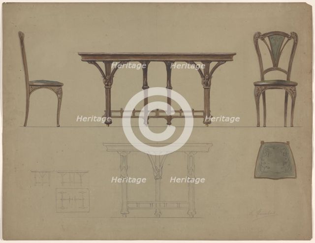Design for a table and a chair, c.1900. Creator: Unknown.