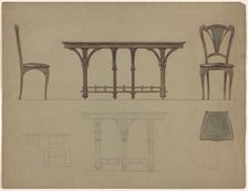 Design for a table and a chair, c.1900. Creator: Unknown