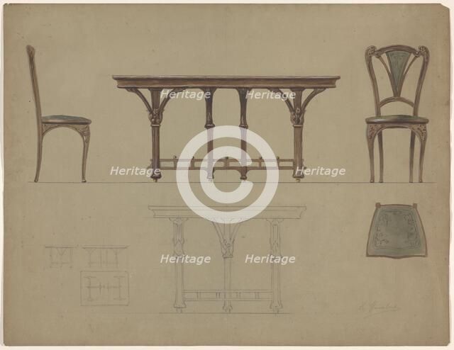 Design for a table and a chair, c.1900. Creator: Unknown.