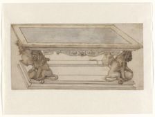 Design for a table with legs in the form of seated lions, c.1650. Creator: Anon