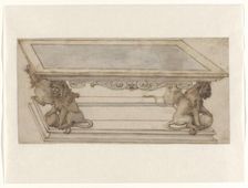 Design for a table with legs in the form of seated lions, c.1650. Creator: Anon