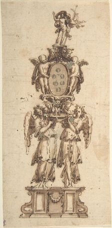 Design for a (Temporary?) Structure consisting of Two Angels carring..., 16th-early 17th century. Creator: Anon