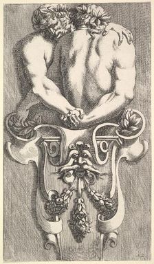 Design for a Term with Two Embracing Satyrs, from: Curieuses recherches de plusieurs beaus..., 1645. Creator: Jean le Pautre