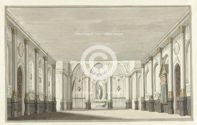Design for a theater decor of a church interior, 1779. Creator: Pieter Barbiers.