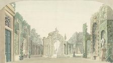 Design for a theater decor with a garden, c.1727-c.1780. Creator: Pieter Barbiers