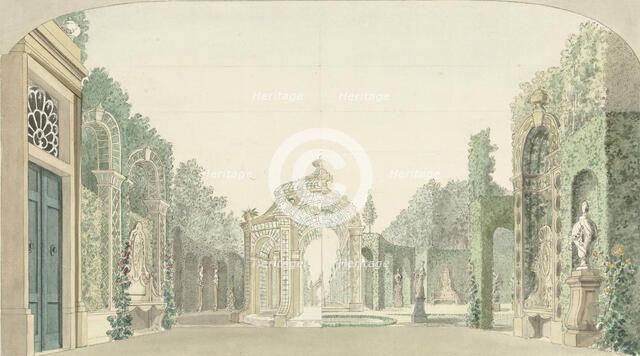 Design for a theater decor with a garden, c.1727-c.1780. Creator: Pieter Barbiers.