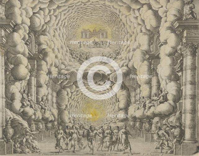Design for a theater set created by Giacomo Torelli da Fano for the ballet 'Les Noces de..., 1654. Creators: Israel Silvestre, François Francart.