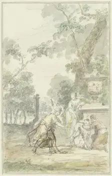 Design for a theatre piece: Dorinda gives Silvio his dog back, 1715-1798. Creator: Dionys van Nijmegen