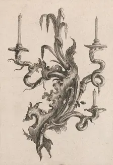 Design for a Three-Armed Candelabra, Plate 2 from an Untitled Series of Des..., Printed ca. 1750-56. Creator: Carl Pier