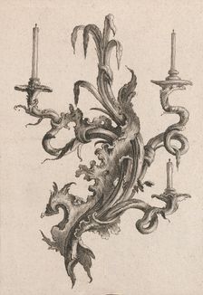 Design for a Three-Armed Candelabra, Plate 2 from an Untitled Series of Des..., Printed ca. 1750-56. Creator: Carl Pier