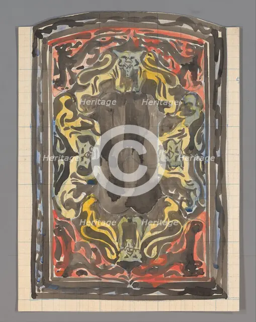 Design for a tiled tableau with lions, 1874-1945. Creator: Carel Adolph Lion Cachet.