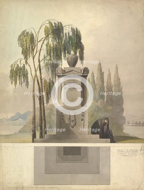 Design for a Tomb, Rothgeisser in Nuremberg (Elevation and Ground Plan), 1826. Creator: Johann Georg Dürschner.