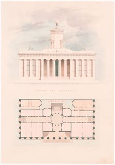 Design for a University (entrance facade and plan), n.d.. Creator: Alexander Jackson Davis