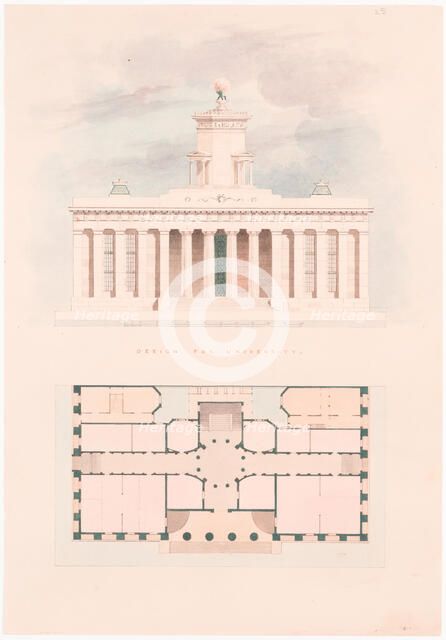 Design for a University (entrance facade and plan), n.d.. Creator: Alexander Jackson Davis.