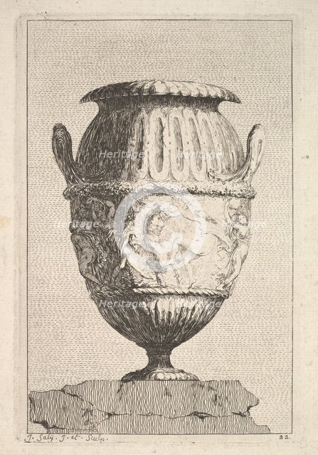Design for a Vase with a Bacchic Frieze, from: Vases, 1746. Creator: Jacques Francois Joseph Saly.