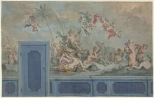 Design for a wall decoration with Neptune and entourage, 1751. Creator: Ruik Keyert