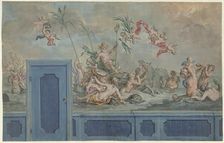 Design for a wall decoration with Neptune and entourage, 1751. Creator: Ruik Keyert