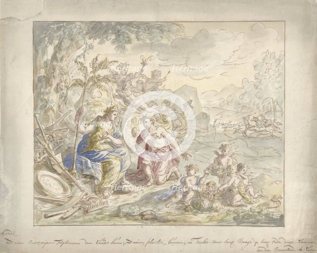 Design for a wall painting with allegory of the Earth, 1677-1755. Creator: Elias van Nijmegen.