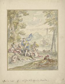 Design for a wall painting with Armida and Rinaldo, 1677-1755. Creator: Elias van Nijmegen