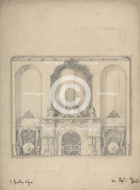 Design for a Wall with a Fireplace and Side Tables, 1841-84. Creator: Charles Hindley & Sons.