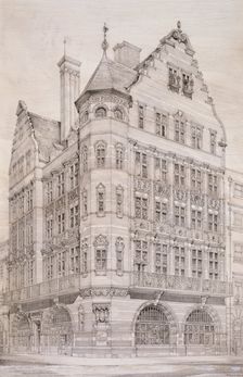 Design for Alliance Assurance Offices No.1, 1-2 St. James's Street, London: perspective, c1882. Creator: William Lethaby