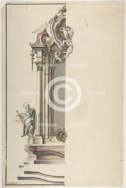 Design for an Aedicular Altar with St. Paul at the Left, mid-18th century. Creator: Johann Georg Dirr.
